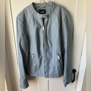 Express Baby Blue Faux Leather Women's Bomber Jacket